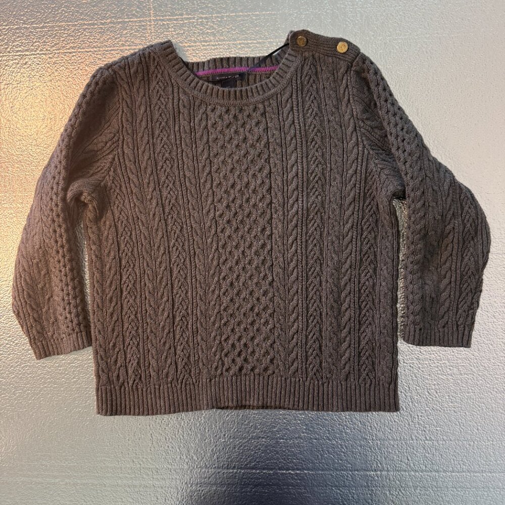 Tommy Hilfiger Women Cable Knit Sweater Charcoal‎ Grey Button Shoulder Classic L